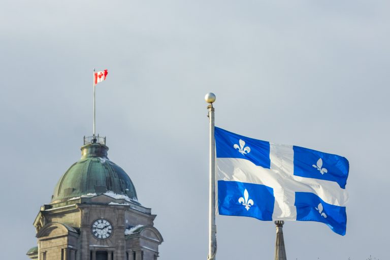 Quebec and Canadian flags in Quebec City, QC, Canada